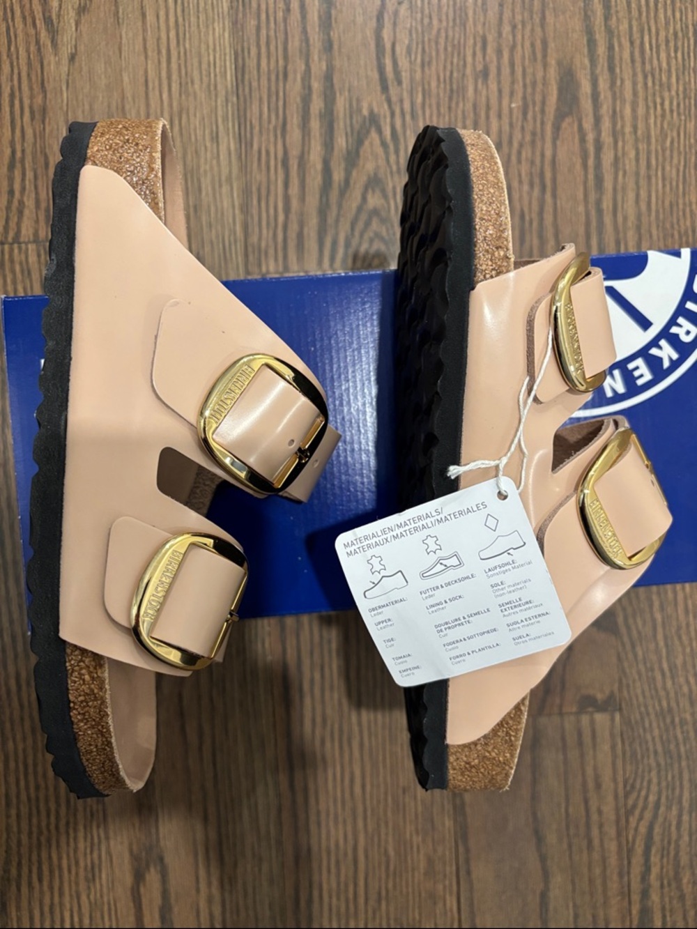 Birkenstock Arizona Big Buckle High Shine Sandals in New Beige - Picture 4 of 5